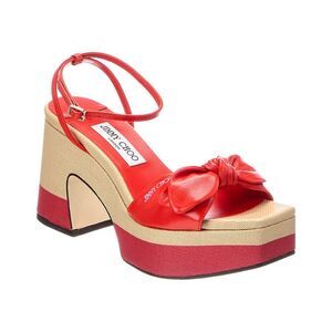 Jimmy Choo Ricia 95 Raffia & Leather Platform Sandal, Red